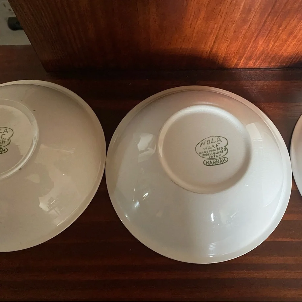 3 Rare Vintage Nola Ware Hand Painted Atomic Art Deco 3”Blue White Bowls MCM